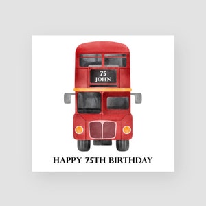 Tarjeta personalizada de 80 cumpleaños - Tarjeta de cumpleaños número ochenta - 80 años - Autobús londinense - Tarjetas de cumpleaños para él - Para hombre - CUALQUIER NOMBRE/EDAD