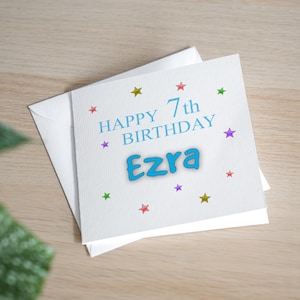 Tarjeta personalizada de séptimo cumpleaños - Tarjeta de séptimo cumpleaños para hijo - Tarjeta de séptimo cumpleaños para nieto - Tarjeta de cumpleaños de estrella para niño - Regalo de séptimo cumpleaños