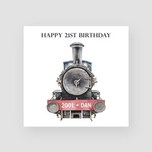 Cartão de aniversário de 21 anos de trem personalizado - Cartão de aniversário de locomotiva - Cartão de aniversário de motor a vapor - Cartão de aniversário de 21 anos Filho - Aniversário de neto