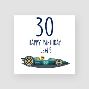 Biglietto di compleanno personalizzato per il 30 ° compleanno - Biglietto di compleanno trentesimo - 30 anni - Auto da corsa - Biglietti di compleanno per lui - Per gli uomini - QUALSIASI NOME / ETÀ