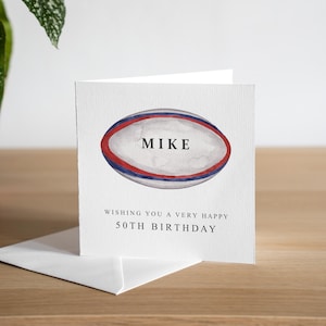 Tarjeta personalizada de 50 cumpleaños - Tarjeta de cumpleaños de rugby personalizada - Tarjeta de cumpleaños para esposo - Tarjeta de 50 cumpleaños para papá - Tarjeta de pelota de rugby