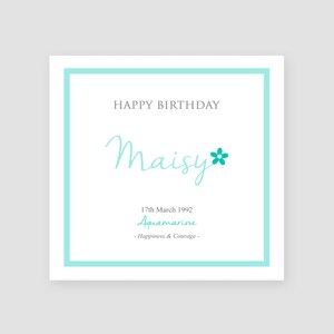 Gepersonaliseerde maart-verjaardagskaart - Aquamarijn Birthstone - Verjaardagsedelstenen - Voor haar - Verjaardag van vrienden - Moeder - Dochter - ELKE NAAM/LEEFTIJD