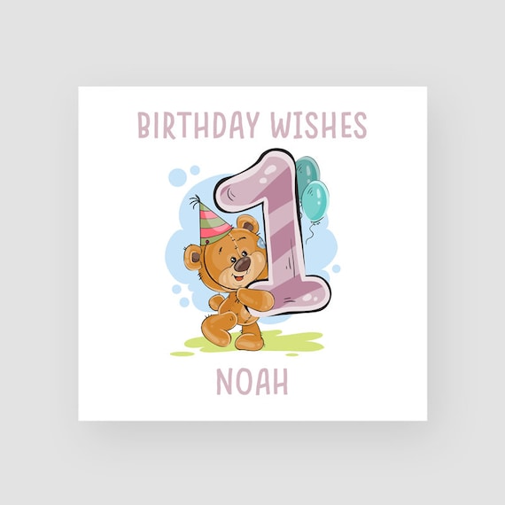 1st Birthday Card Twins Watercolour Teddy Bears