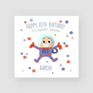 Biglietto di auguri per il 10° compleanno personalizzato per ragazzo - Biglietto per il 10° compleanno dell'astronauta - Biglietto per il 10° compleanno del figlio Spaceman - Biglietto per il 10° compleanno del nipote