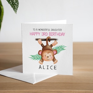 Personalised 3rd Birthday Card Monkey Third Birthday Card Age 3 Children Birthday Card For Kids Zoo Animal Birthday Gift Handmade For Her