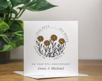 Carte personnalisée 8e anniversaire de mariage mari fait main bronze 8e anniversaire jalon carte huitième anniversaire femme bronze