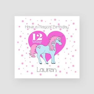 Carte de 12e anniversaire personnalisée pour elle - Carte de douzième anniversaire - 12 ans - Licorne magique - Filles - Carte d'anniversaire pour enfants - N'IMPORTE QUEL NOM/ÂGE