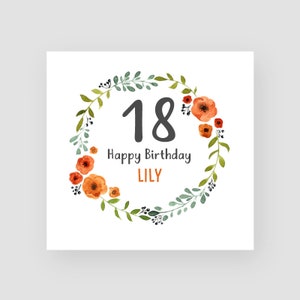 Biglietto di compleanno personalizzato per il 18° compleanno - Biglietto per il diciottesimo compleanno - 18 anni - Ghirlanda floreale - Per ragazze - Per le donne - Per lei - QUALSIASI NOME/ETÀ