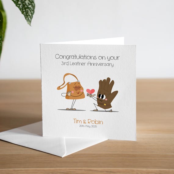 Leather Heart 3rd Wedding Anniversary Card For Him Her...