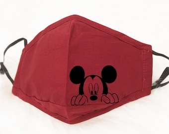 Máscara facial do Mickey Mouse, Mickey Mouse, Máscara facial para adultos, Máscara facial infantil, Máscara facial vermelha, Máscara facial de algodão, Máscara facial ajustável