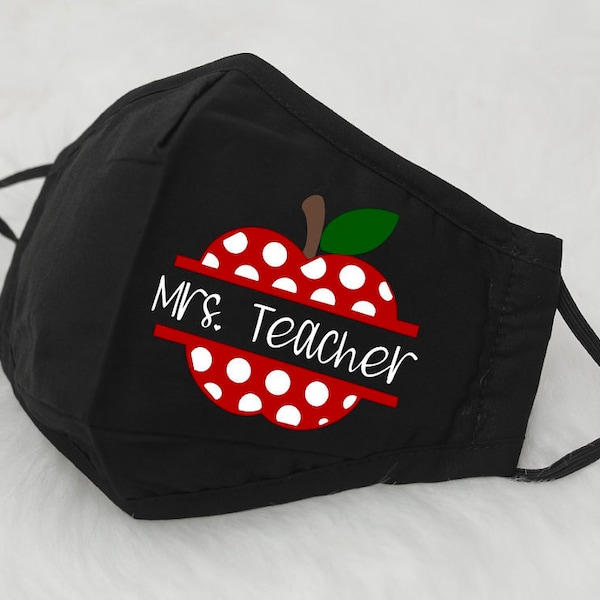 Personalized Teacher Face Mask, Teachers Apple Face Mask, Adjustable Face Mask, Cotton Face Mask,