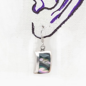 Pair of Sterling Silver and Abalone Inlay Pierced Earrings Dangle Drop Square Geometric Shape Crescent Vintage Made in Mexico Jewelry Set