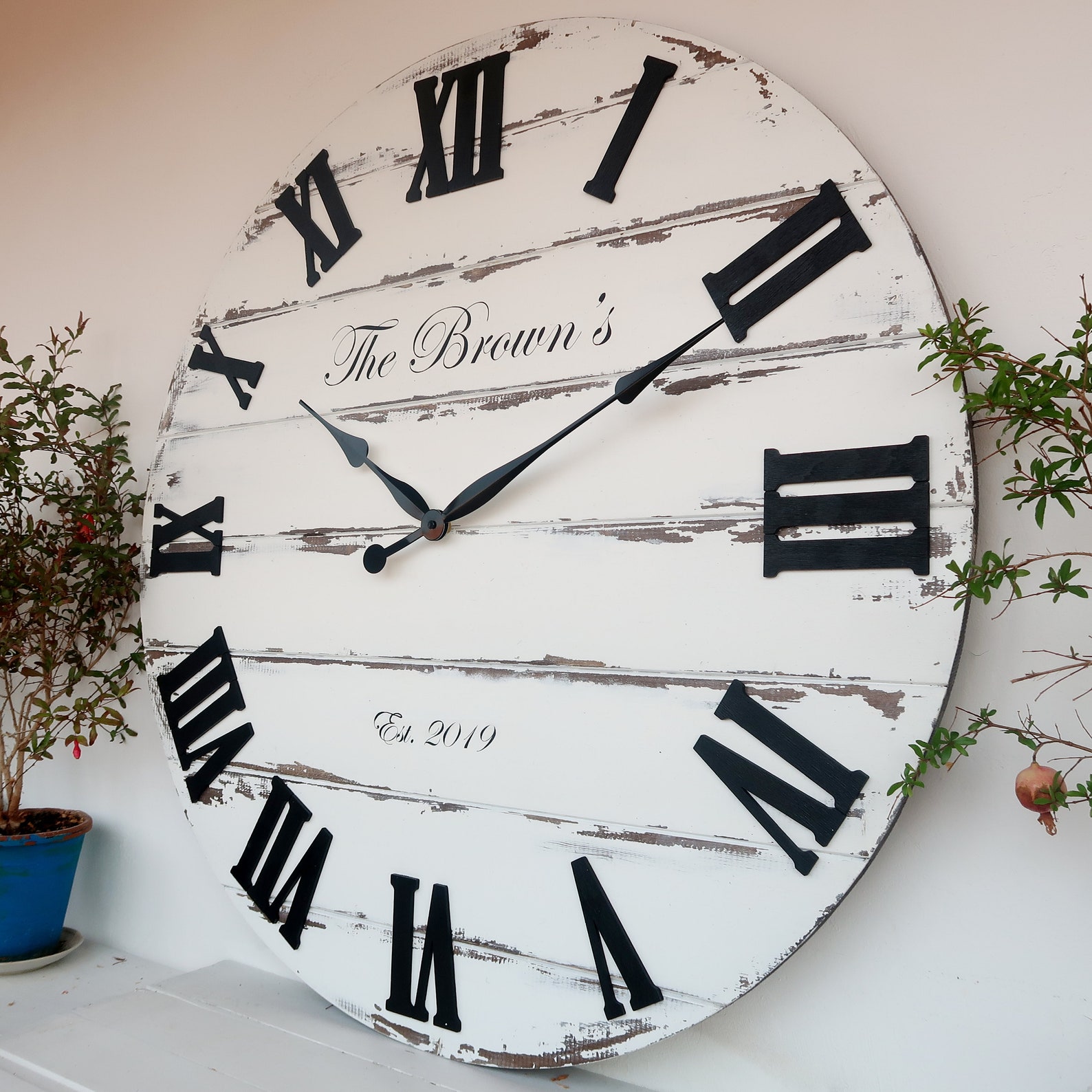 33 Personalized white distressed wall clock Large wall Etsy