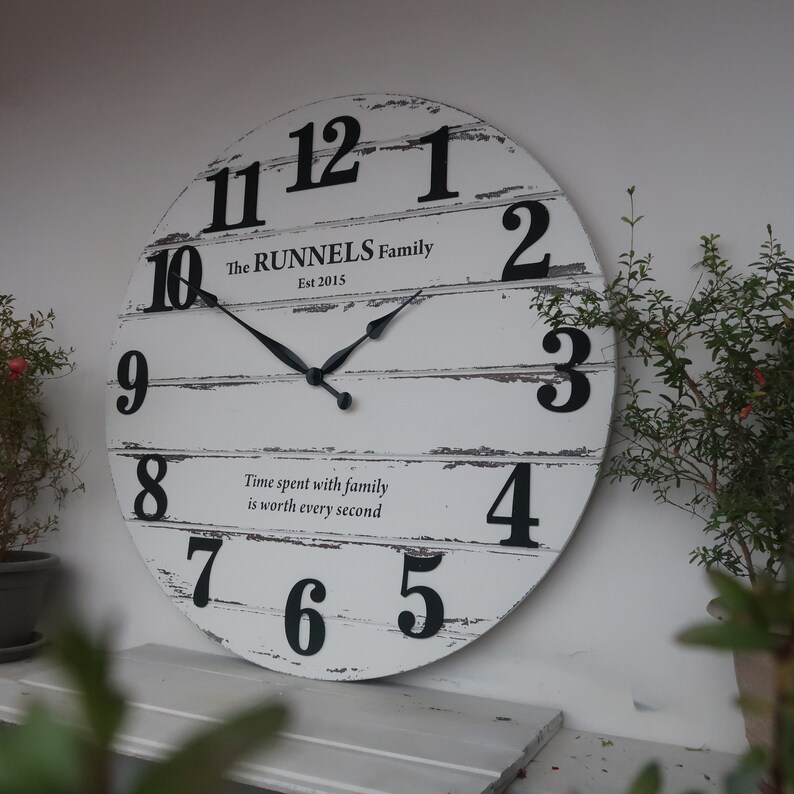 33 Personalized white distressed wall clock Large wall Etsy