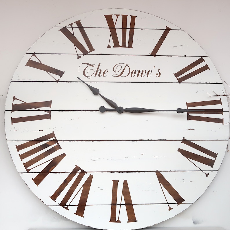33/37 Personalized White washed wall clock Large Etsy