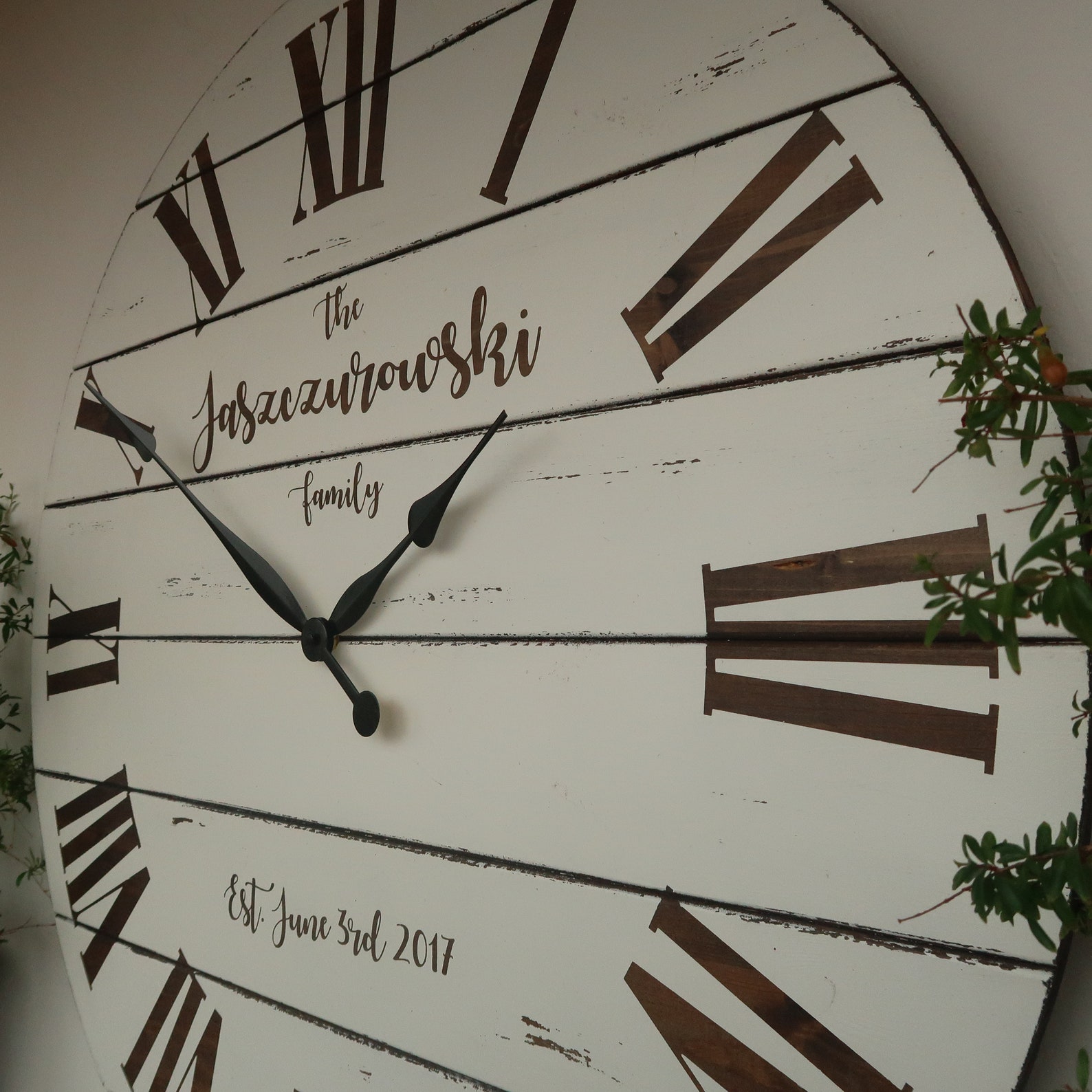 33/37 Personalized White washed wall clock Large Etsy