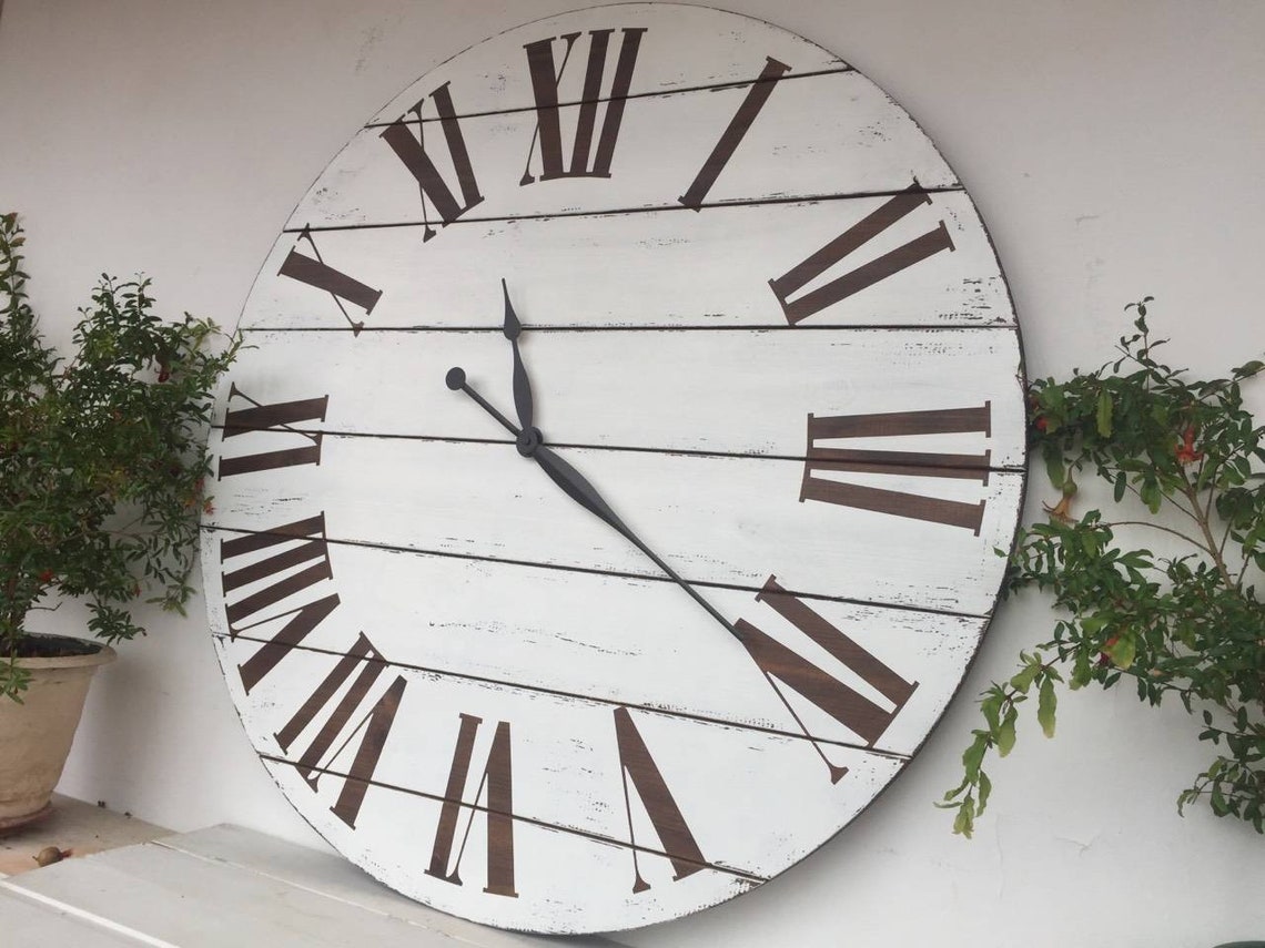 33/37 Personalized White washed wall clock Large Etsy