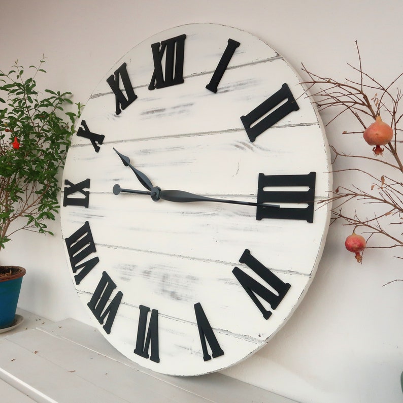 26 inch white wash wall clock Wall decor shabby kitchen Etsy