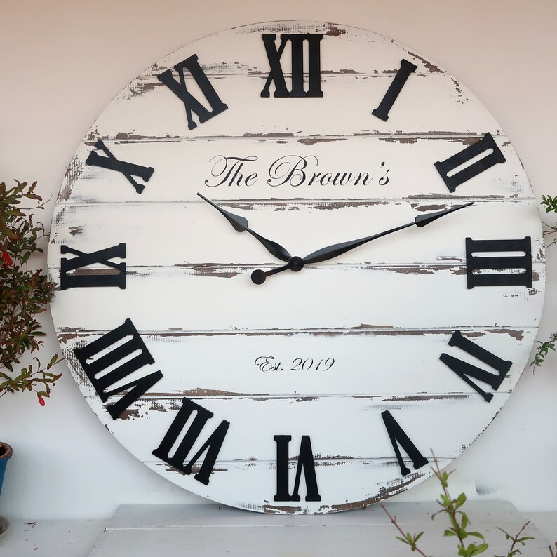 33 Personalized white distressed wall clock Large wall Etsy