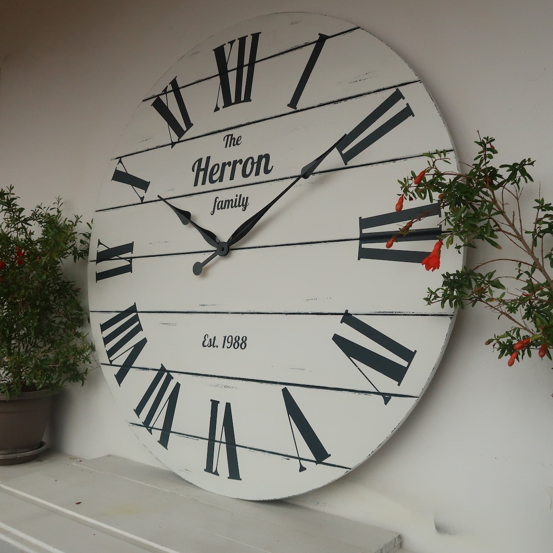33/37 Personalized White washed wall clock Large Etsy
