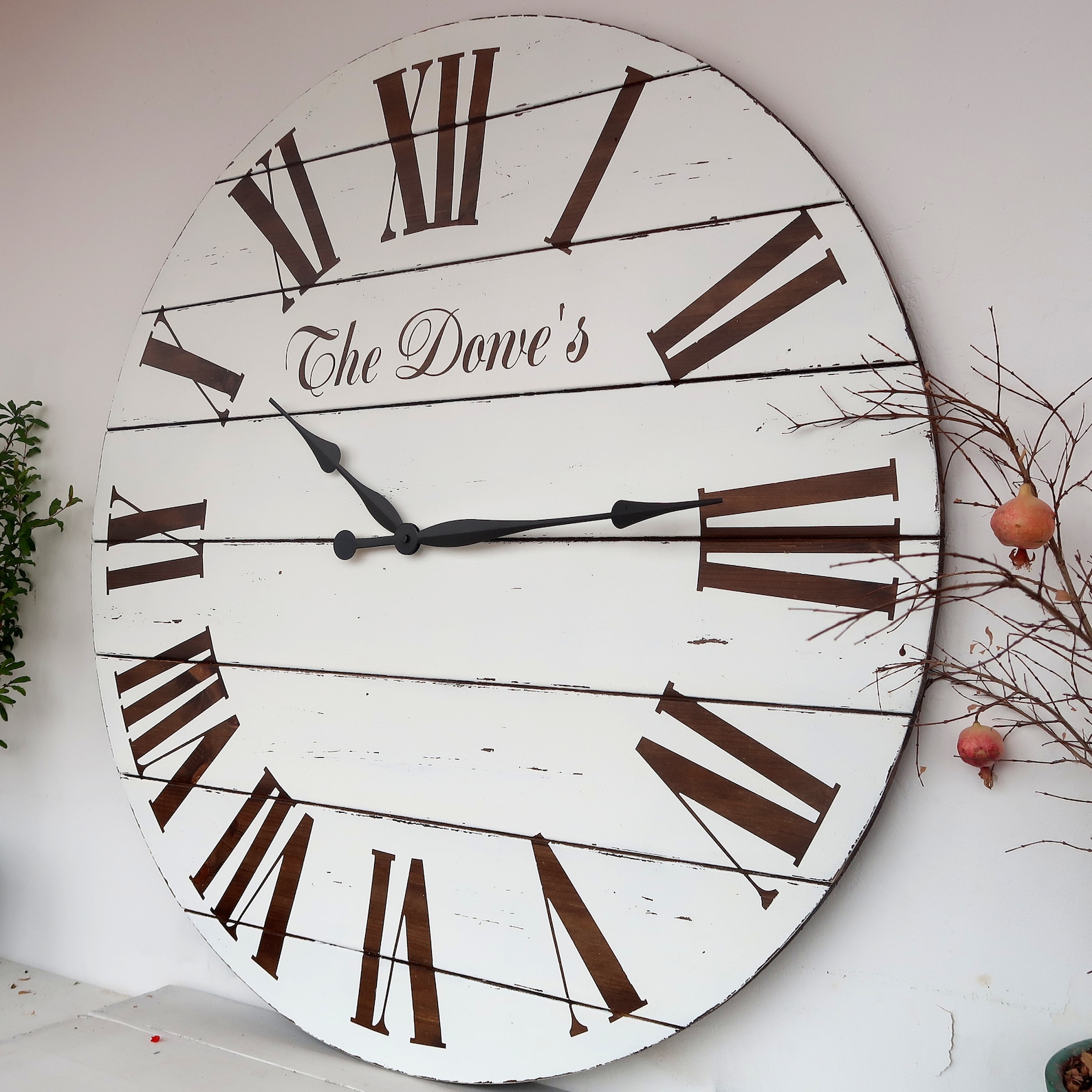 33/37 Personalized White washed wall clock Large Etsy