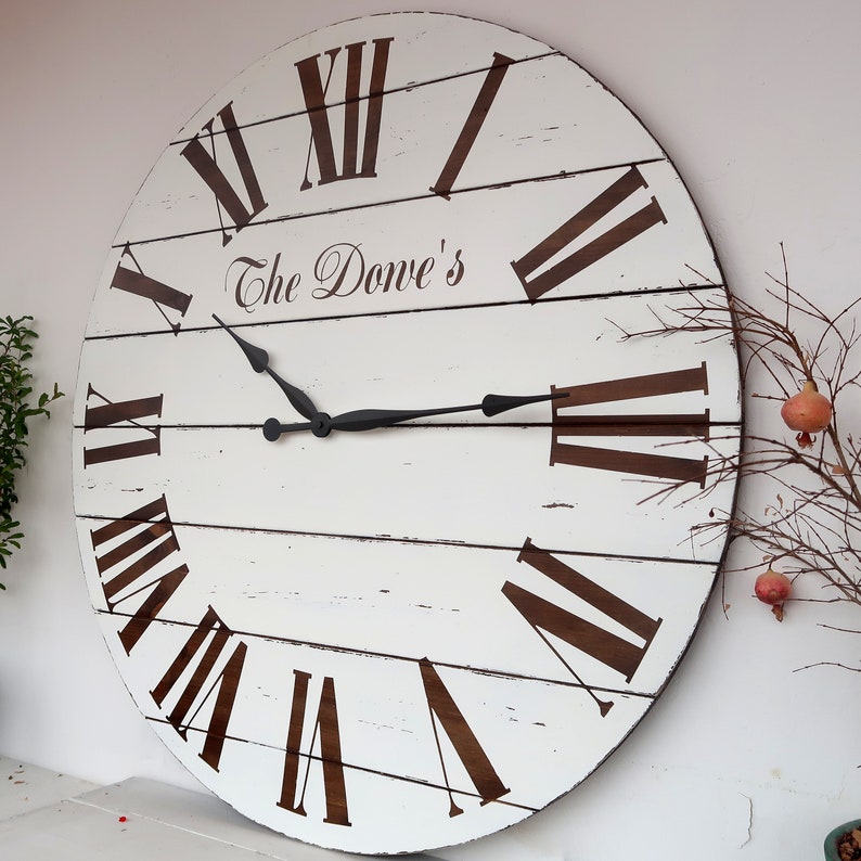 33/37 Personalized White washed wall clock Large Etsy