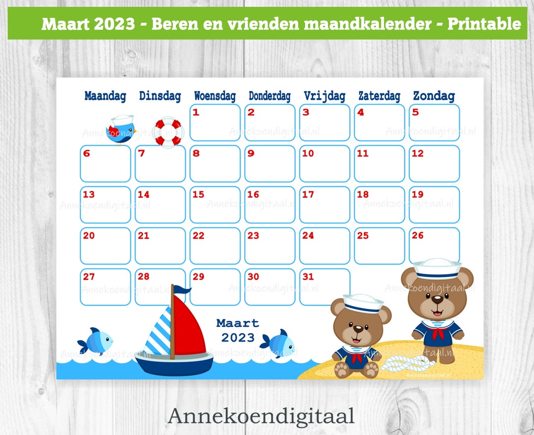 Maart 2023 Maandkalender Printable Nederlands Kalender in Etsy
