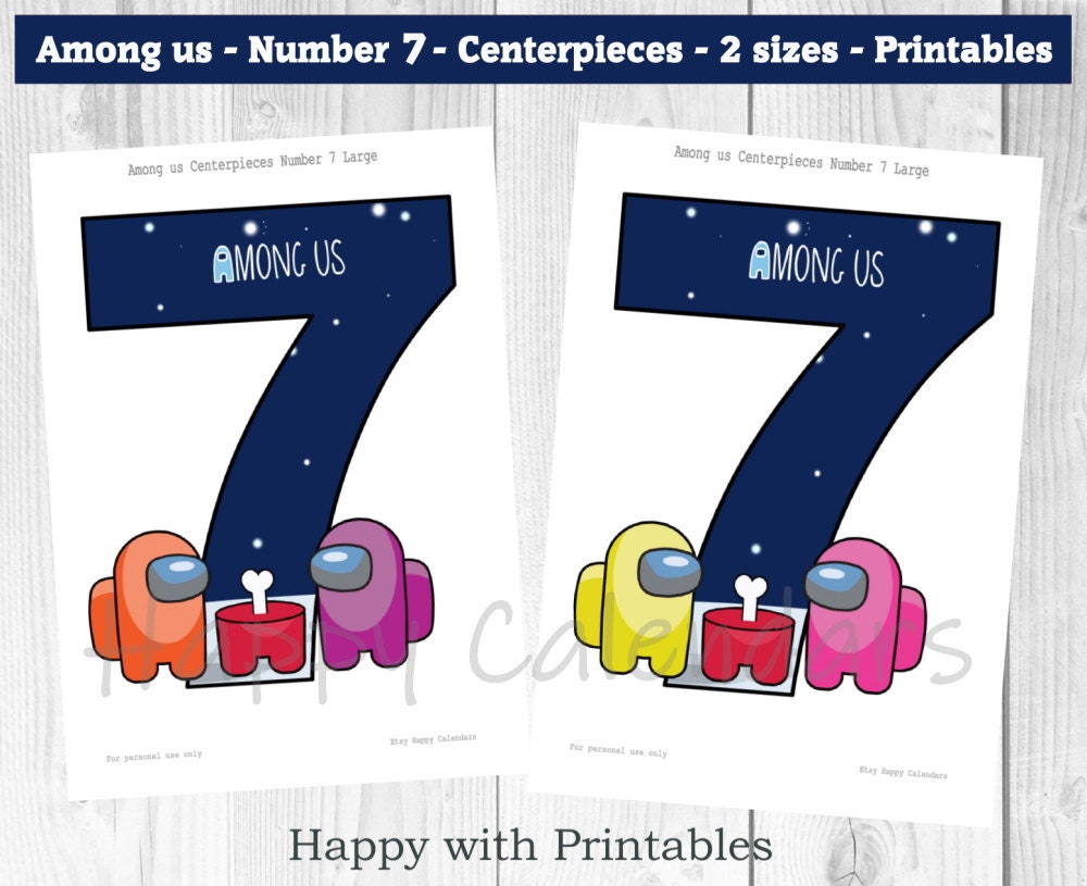 Among us Centerpieces Among us Number 7 toppers Among us Etsy