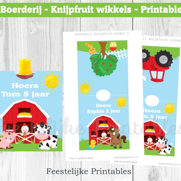 Knijpfruit traktatie wikkel - Boerderij knijpfruit wikkels - Boerderij traktatie - Knijpfruit Boerderij - Knijpfruit wikkel printable kopen