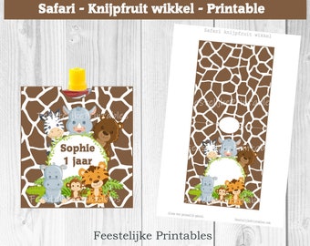 Knijpfruit traktatie wikkel - Safari knijpfruit wikkel - Safari traktatie - Knijpfruit safari - Knijpfruit wikkel printable jungle