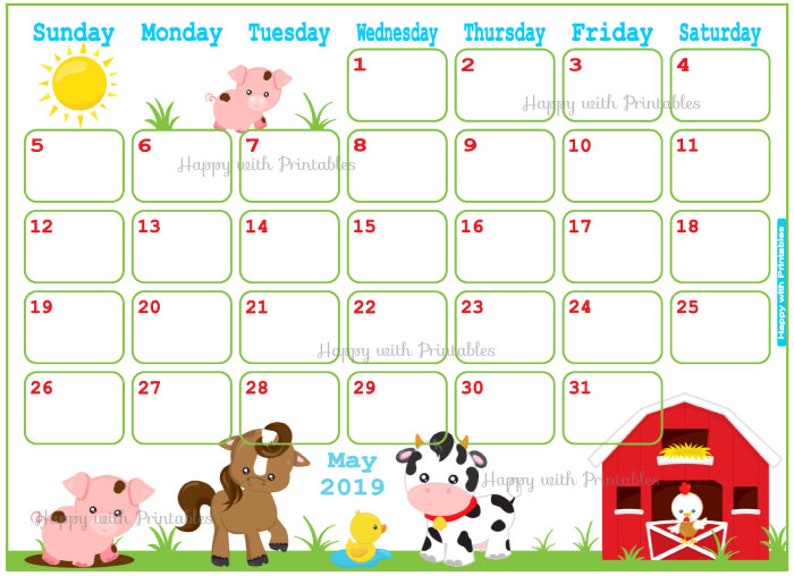 Calendar May 2019 May Planner Printable Cute Planner | Etsy