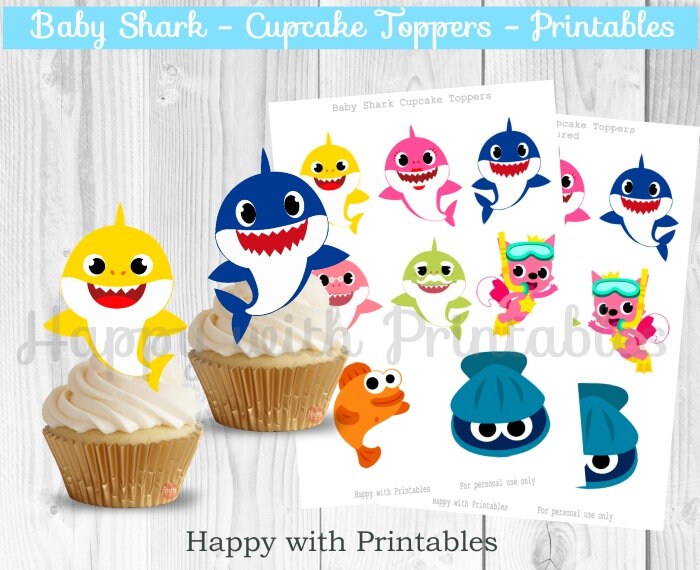 Baby Shark Cupcake Toppers Shark Treat Toppers Baby Shark Etsy