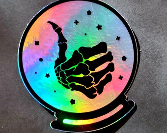 Good Fortune - Crystal Ball - Skeleton Thumbs Up - Holographic sticker