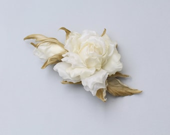 Accessorio per capelli Rose Angi color avorio crema champagne, fermaglio per capelli, gioielli floreali in seta, fiore per capelli, fermaglio per capelli, gioielli da sposa