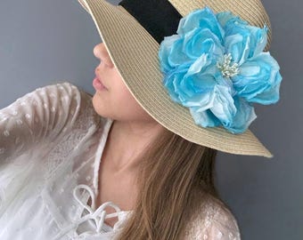 Spilla o fermaglio per capelli a forma di fiore di seta / fiore di seta da appuntare, fiore da appuntare, fiore in tessuto, fiore per capelli da appuntare, blu cielo