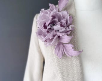 Broche de flor de tela rosa/morado para jeans y gasa, hecho de tela vaquera y tela de seda, broche de flor de tela, flor textil, joyería de flor de flor