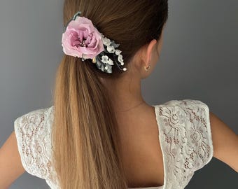 Rosa con mughetto, fermaglio per capelli da sposa con fiori di seta, accessorio per capelli con fiori di seta, fiore per capelli, gioielli per capelli, fiore rosa per capelli