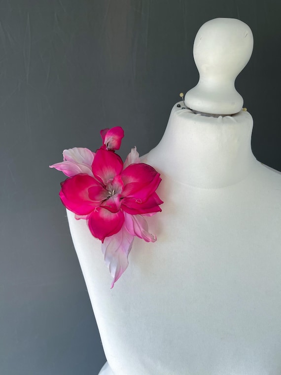 silk flower brooch for dress EVELINA | Silk flower brooch