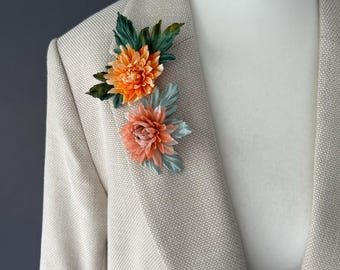 Spilla o fermaglio a forma di crisantemo arancione / fiore, spilla, fiore per capelli, fermaglio per capelli, accessorio per capelli, fiore autunnale, dalia