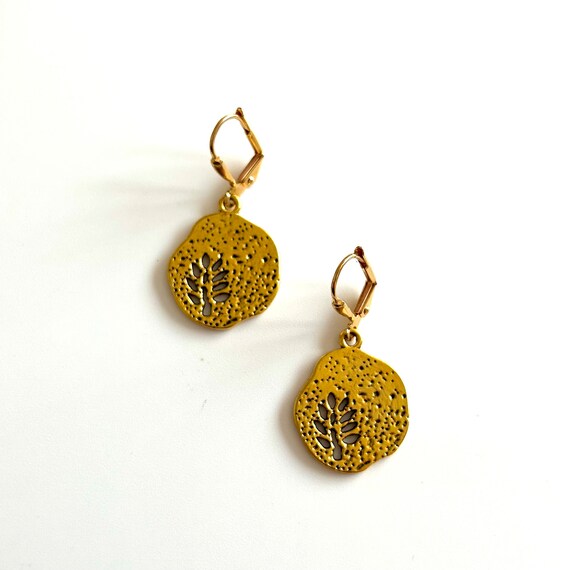 Gold Rustic Tree Charm Dangle Earrings