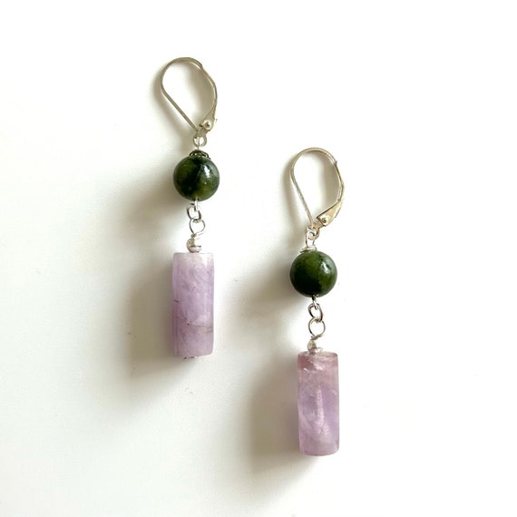 Connemara Marble and Amethyst Sterling Silver Dangle Earrings