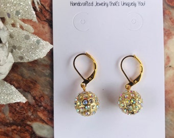 Gold Pave Crystal Ball Dangle Earrings