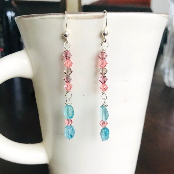 Apatite and Swarovski Crystal Sterling Silver Dangle Earrings