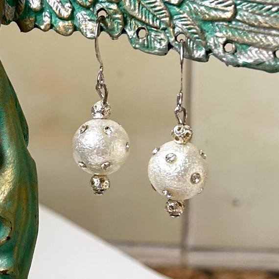 Sparkly Silver Ball Rhinestone Dangle Earrings