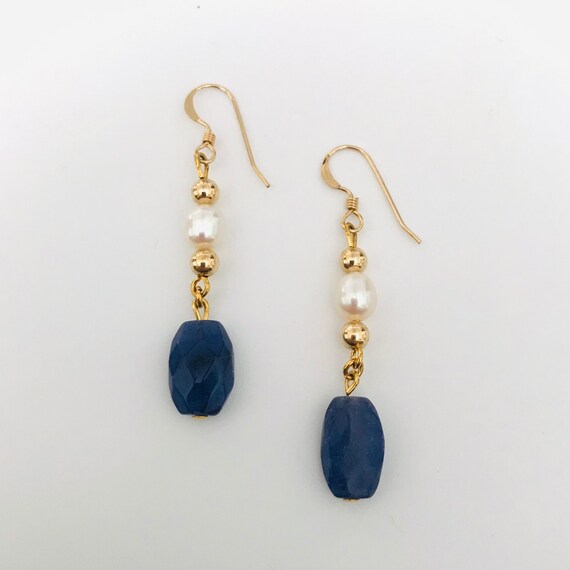 Elegant Faceted Blue Quartz and Freshwater Pearl Dangle Earrings