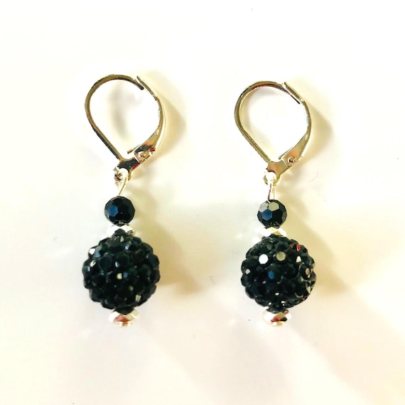Black Rhinestone Crystal Ball Earrings