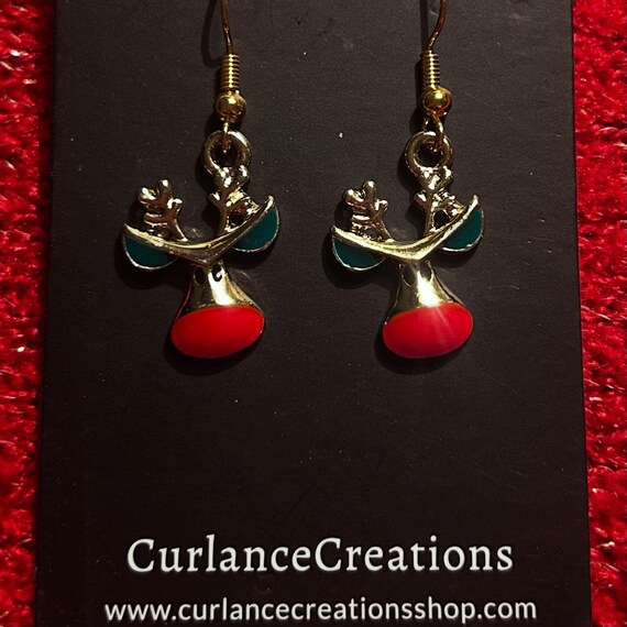 Cute Christmas Red Nosed Reindeer Earrings