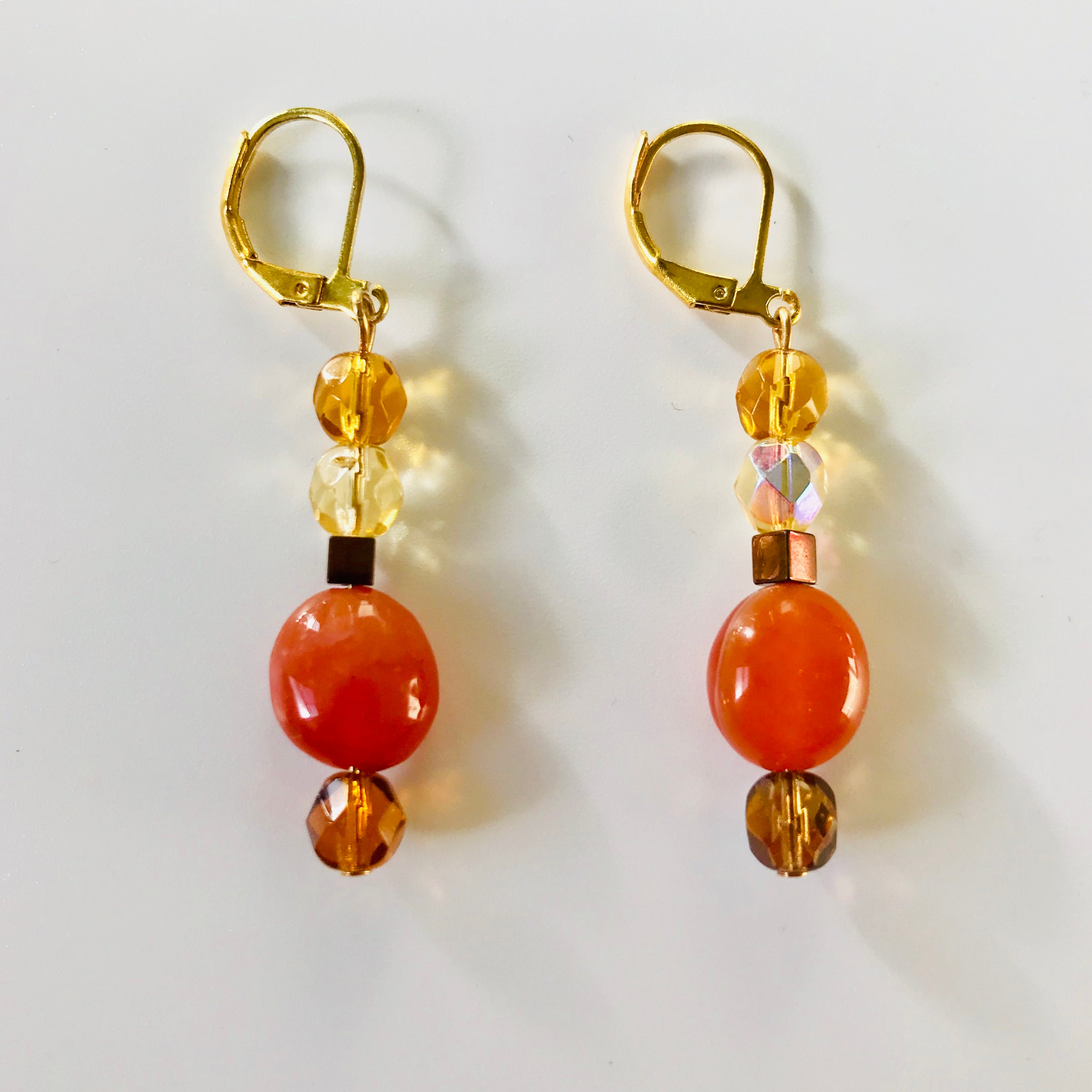 Carnelian and Crystal Dangle Earrings