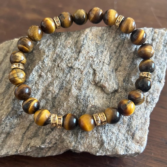 Tiger's Eye and Rhinestone Stretch Bracelet