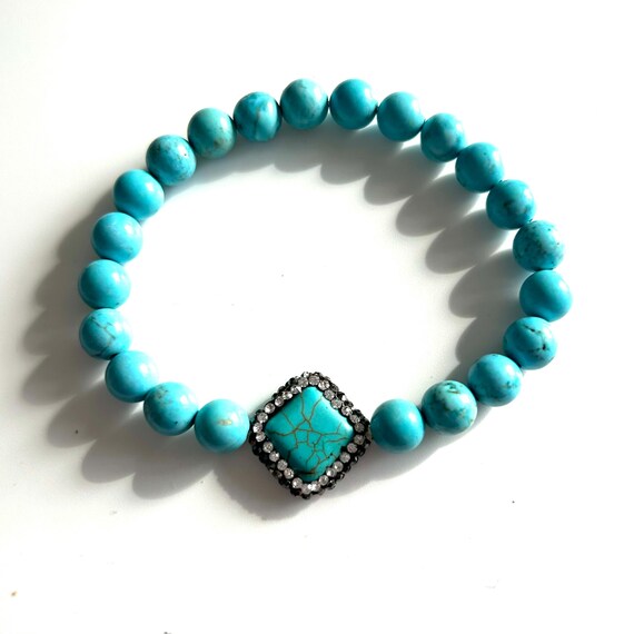 Turquoise and Druzy Rhinestone Stretch Bracelet
